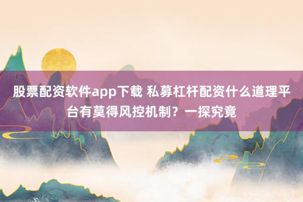 股票配资软件app下载 私募杠杆配资什么道理平台有莫得风控机制？一探究竟